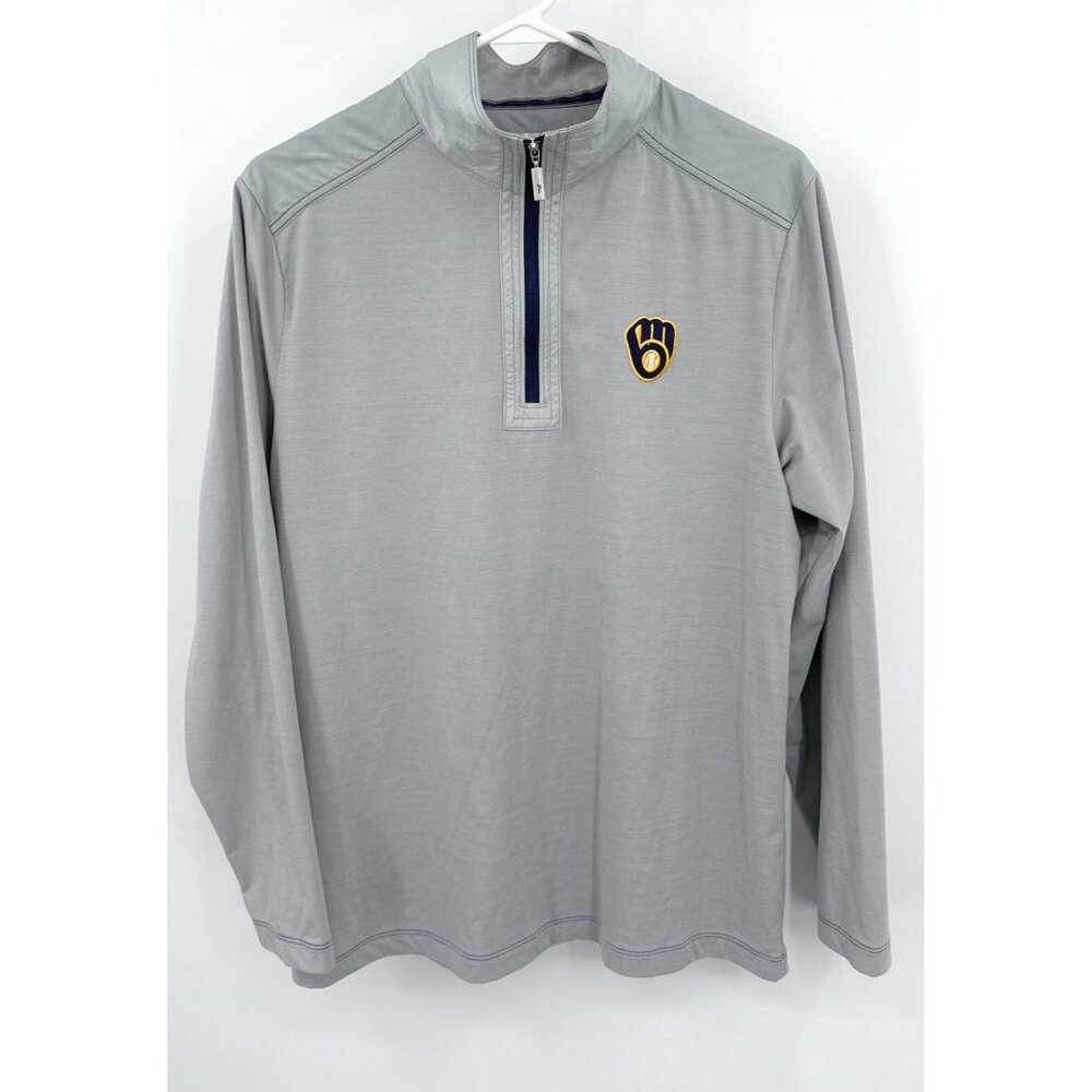 Milwaukee Brewers Jacket Mens Sz‎ S Gray Tommy Bahama Island Zone 1/4 Zip MLB